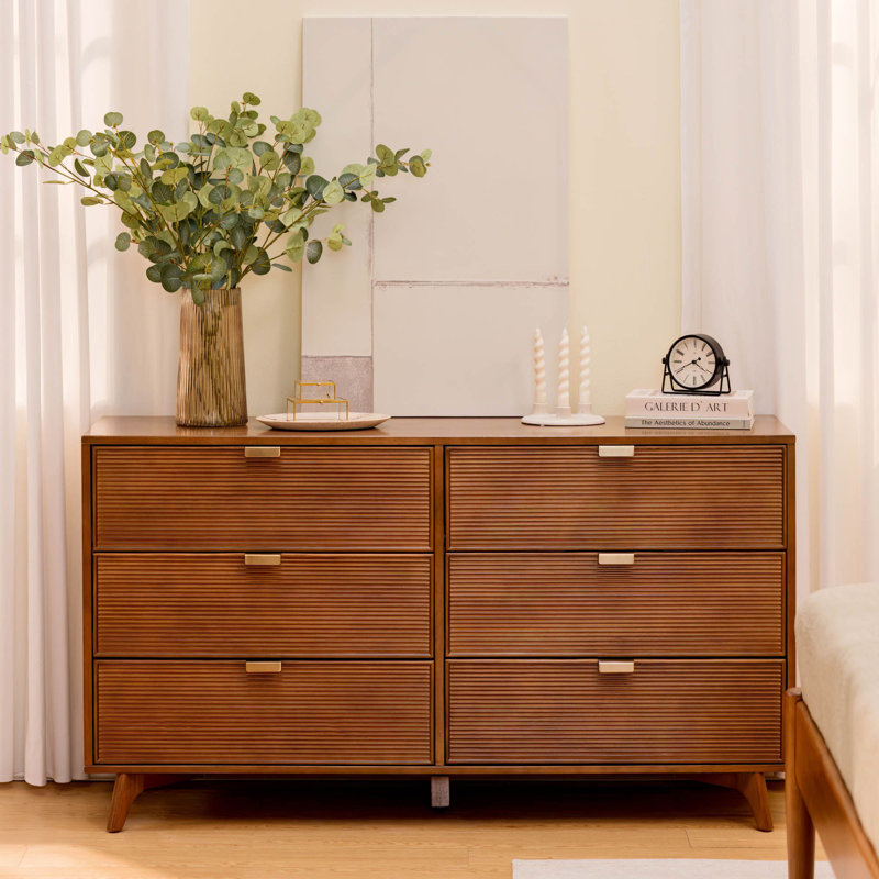 Alice Linea Fluted 6-Drawer Tambour Dresser with Brass Pulls