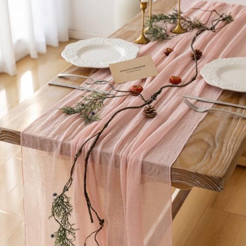 3Pcs Pink Cheesecloth Table Runner 120 Inches for Party Boho Home Décor, Pink