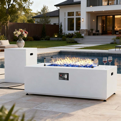 LayinSun 42" Rectangle Aluminum Propane Gas Smokeless Fire Pit Table with Hidden Fuel Tank
