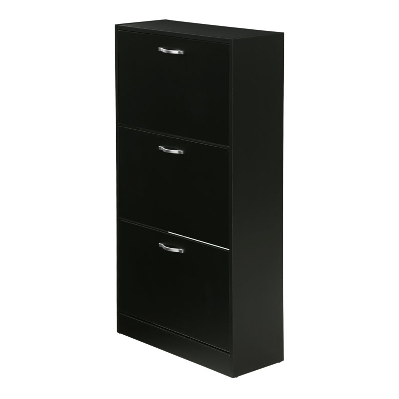 Drawer Flip Down Shoe Storage Free Standing Cabinet For Hallway, Black, 118" H x 60" W x 24" D