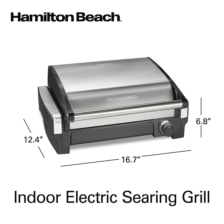 Indoor Searing Grill with Removable Plates and Less Smoke, Brushed