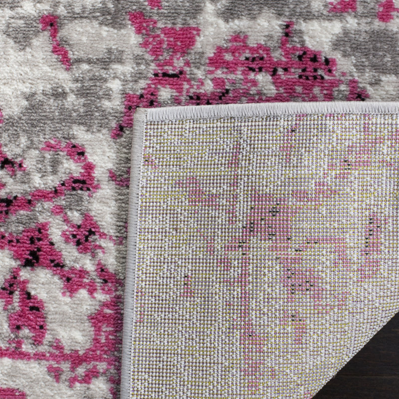 Tapis abstrait rose / ivoire Strasser, Tapis de couloir 2 pi x 12 pi