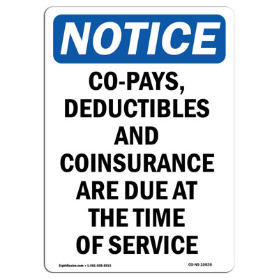 OSHA Notice - Co-Pays Deductibles and Coinsurance Sign