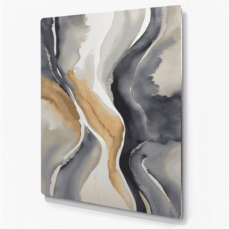 Aquarelle abstraite 25, art mural en métal beige, H 18 po x l 12 po