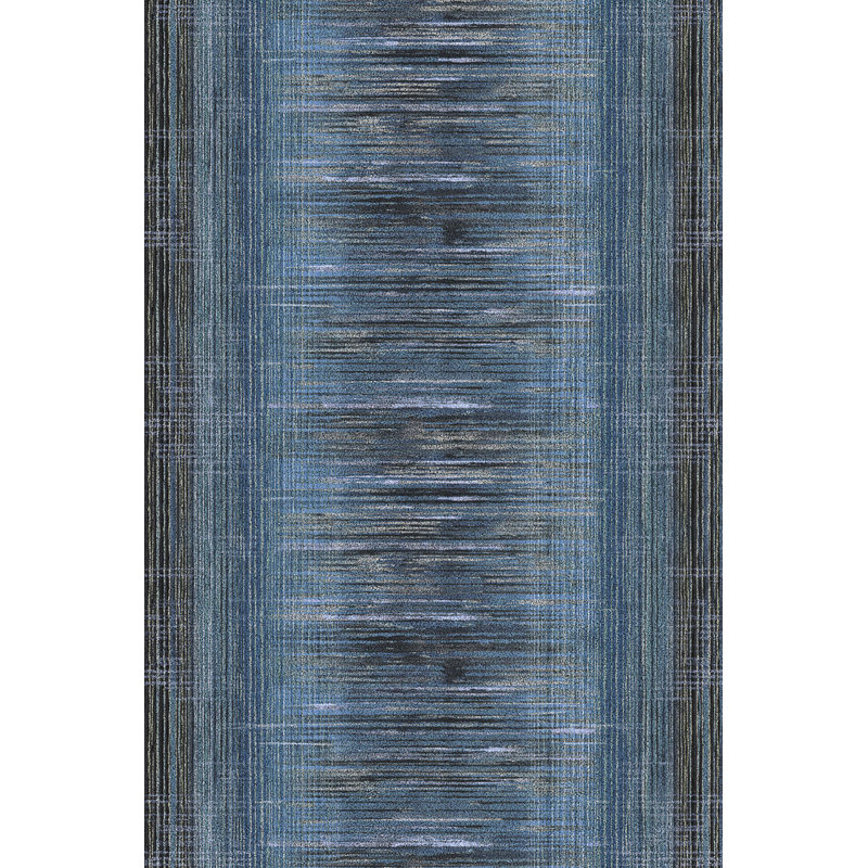 Tapis décoratif à motif de lignes bleues et noires, Rectangle 3 pi 9,81 po x 4 pi 11,06 po