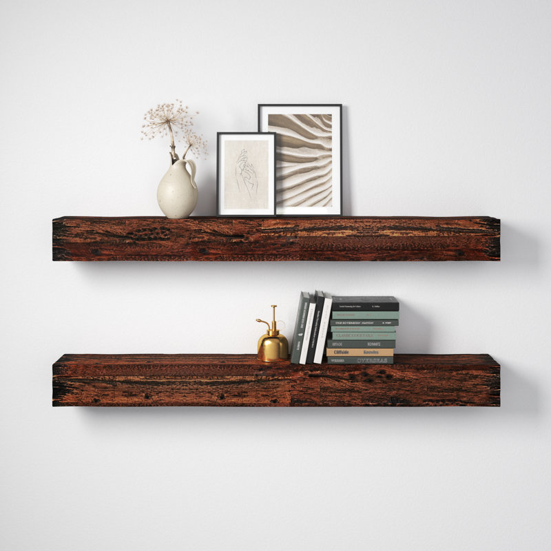Ausia 2 Piece Acacia Solid Wood Floating Shelf, 4.5" H x 48" W x 5.8" D