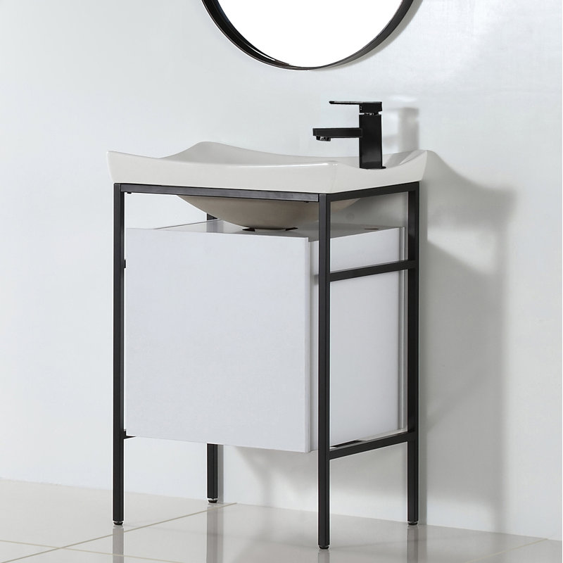 Denelle 23.62'' Single Bathroom Vanity with Ceramic Top, White