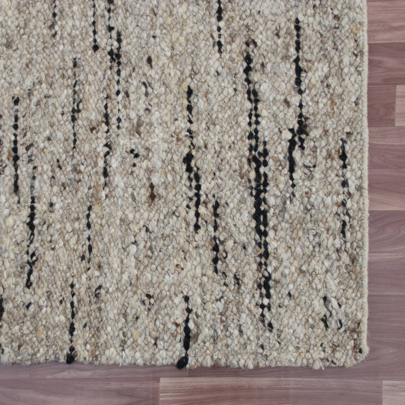 Striped Handmade Area Rug in Beige/Black, Rectangle 2' x 3'