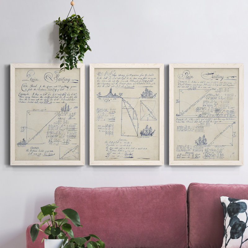 " Antique Chair Blueprint III " 2 - Pieces, 31.5" H x 47" W x 1.5" D, White Framed Canvas