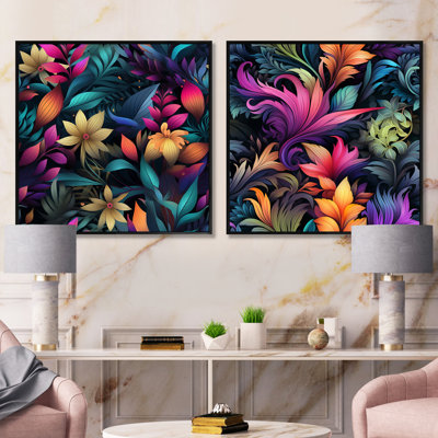Buglosse - Ensemble de 2 collages carrés botaniques abstraits