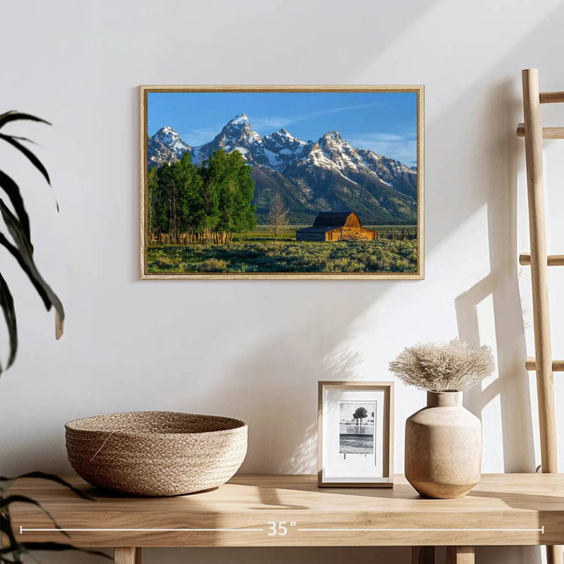 Grange des montagnes Grand Teton, Cadre flottant en bois naturel, 19 po x 13 po