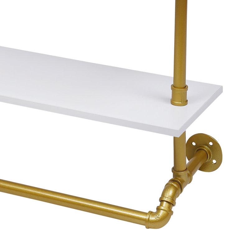 Natani 34.65'' Metal Wall Mounted Clothes Rack, Gold/White