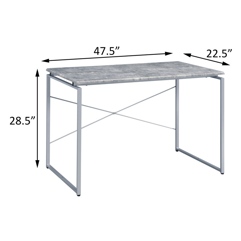 Bureau d'écriture industriel gris et argent avec plateau en faux béton et base en métal