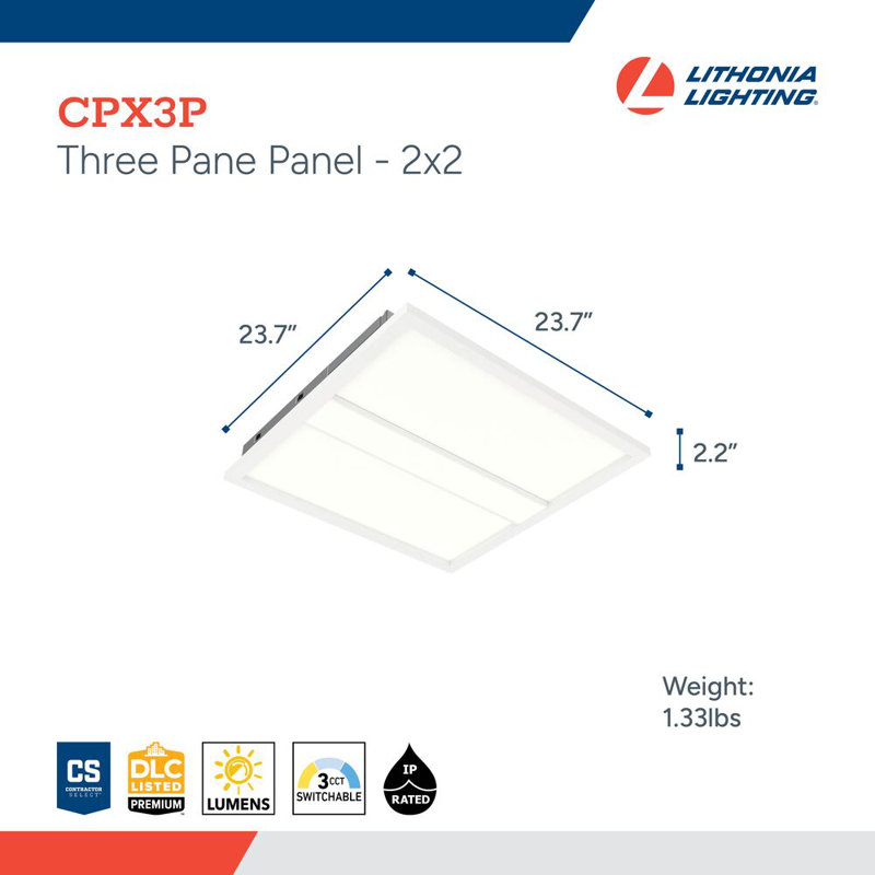 Panneau à trois panneaux DEL Lithonia Lighting 2X2, lumens et température de couleur, UVOLT