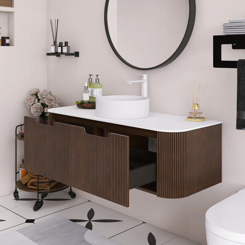 Meuble-lavabo mural 48 po Woodgrain, Noyer foncé