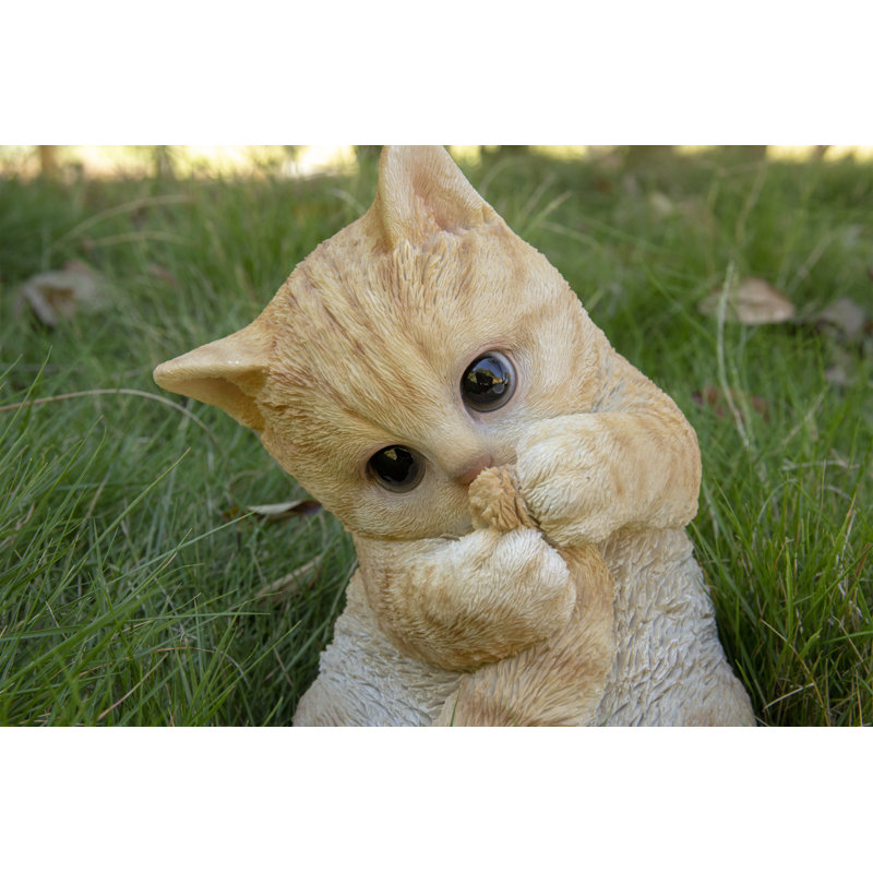 Adorable Orange Tabby Kitten Playing with Tail Garden Statue