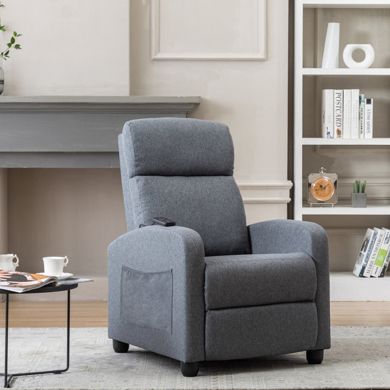 Maleah 25.59'' Wide Classic and Soft Padded PushBack Massage Recliner with Remote Control, Dark Gray