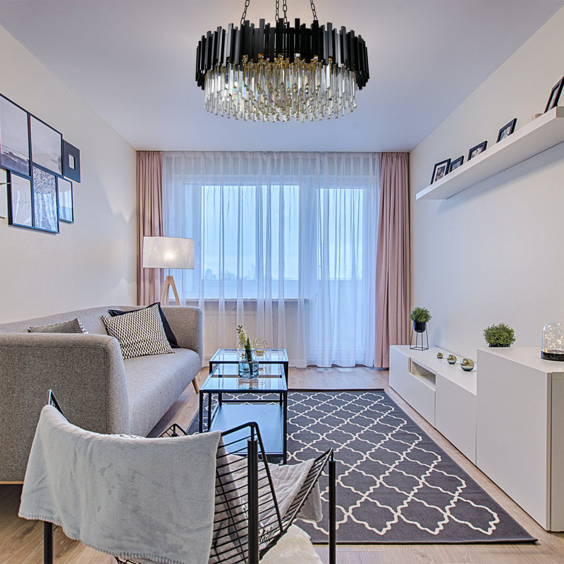 Modern Crystal Chandelier Ceiling Light Fixture for Living Room and Bedroom, Chic Design Lamp, 16, Matte Black