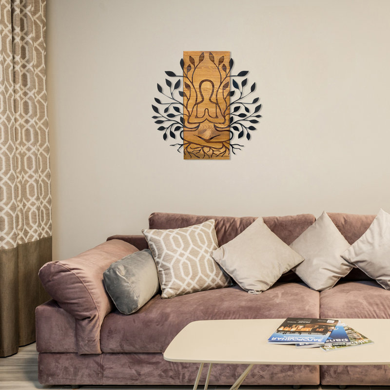 Stylish Decorative Wooden Wall Accessory, Black & Walnut, 22.8 x 22.6 inches | 100% Metal Frame (Thickness: 0.05 inches), 100% Wooden Base (Thickness: 1.2 inches) | Perfect for Modern Home Décor & Unique Accents