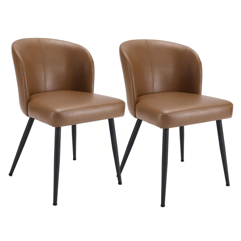  Modern Upholstered Faux Leather Dining Chairs (Set of 2), Brown, 2