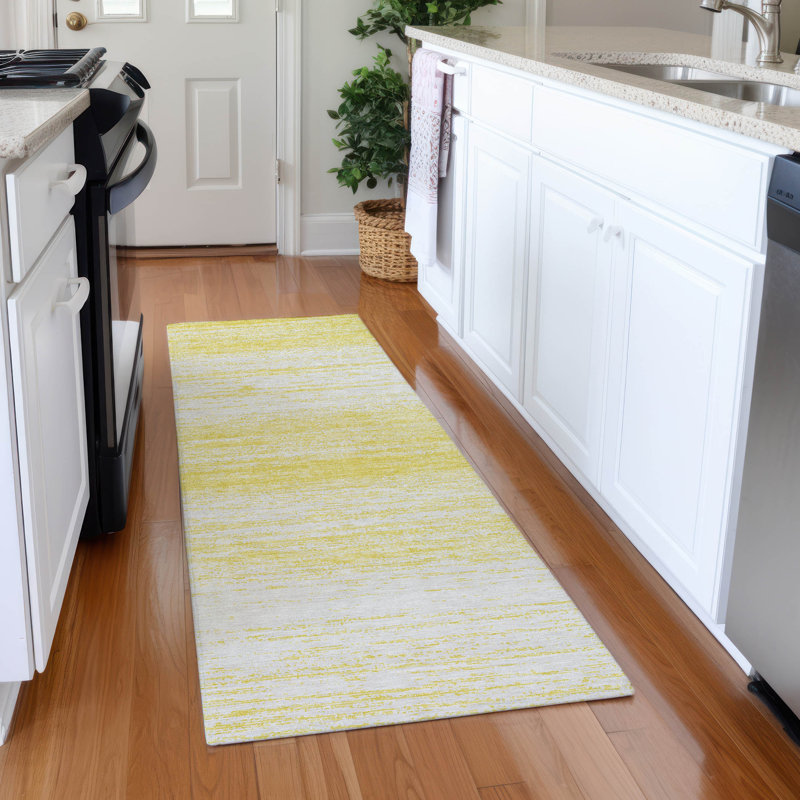 Premium Machine Washable Prisco Yellow Rug, Runner 2'3" x 7'6"