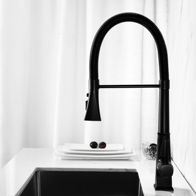 Robinet de cuisine rétractable noir mat, acier inoxydable, buse rotative à 360 °, deux réglages de débit d'eau, robinet à température et débit faciles à utiliser avec tête de pulvérisation rétractable, noir, rotatif