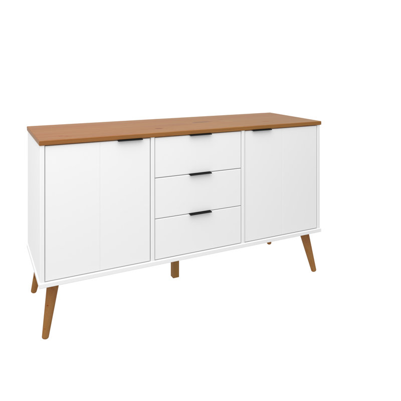 Alice Sideboard 3 Drawers 2 Doors Solid Wood - Elevate your space with our sophisticated collection, White/Caramel
