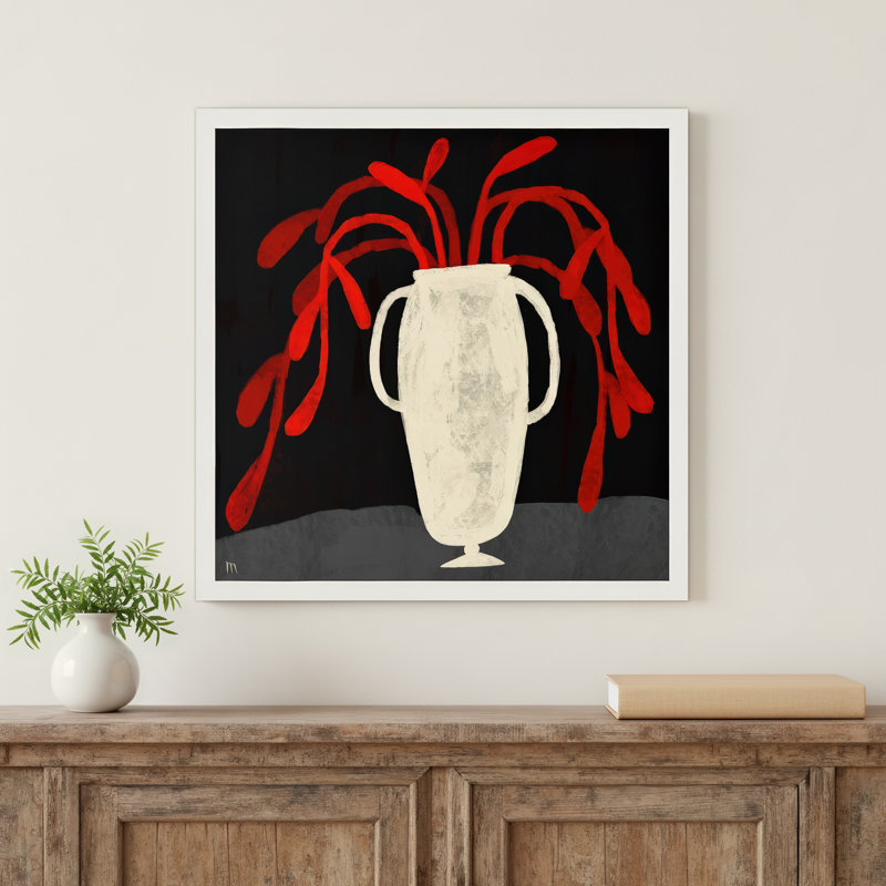 Chataignier Red Plant - Painting on Paper, Cadre blanc, H 24 po x l 24 po x P 1,25 po