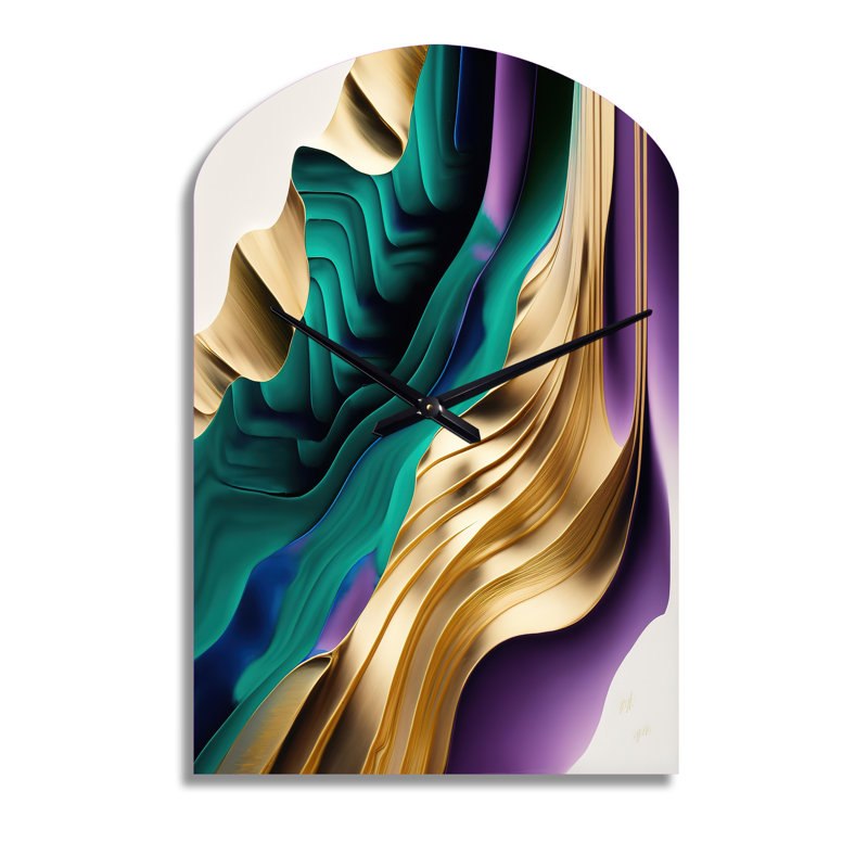 Horloge murale mauve, verte et dorée Bold Strokes III - Abstract, Moyenne