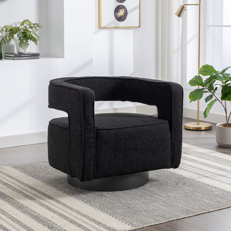 Dangira Upholstered Swivel Barrel Chair, Black Polyester