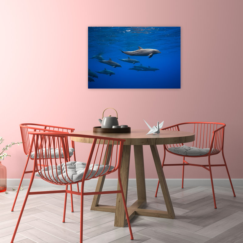 Dolphins Swim Together Peaceful Serene Tranquil Dolphin Nature Ocean Wall Art Print 1 Piece Wrapped Canvas Wall Art