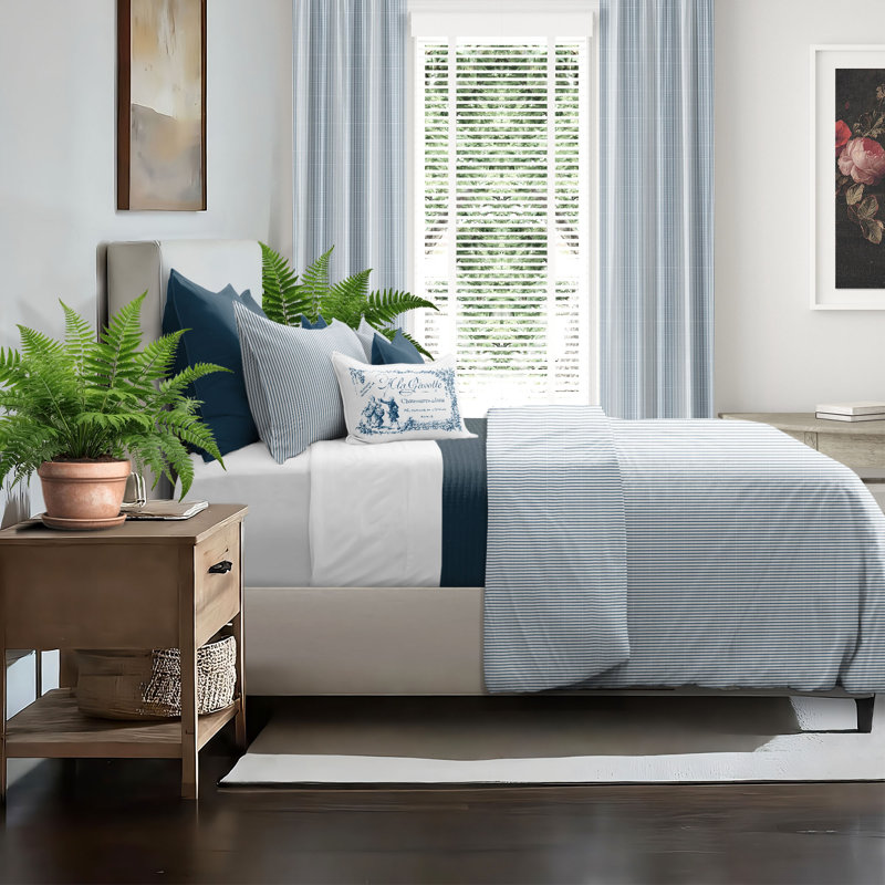 Jaxon Stripe Reversible Cotton Comforter Set, Cal.King Comforter + 2 King Shams, Indigo