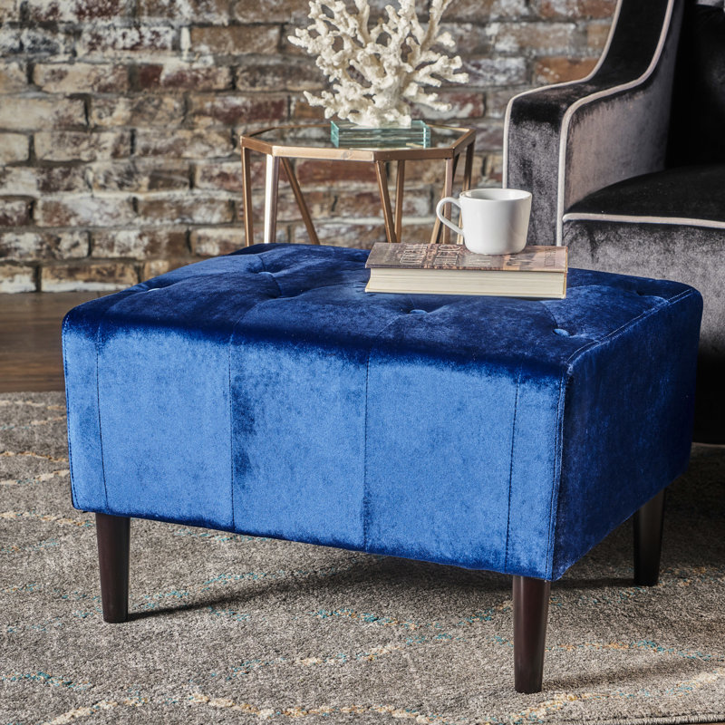 Boutonné en velours bleu marine, reposant sur des pieds en bois de bouleau fiables, tissu en velours, debout