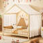 Lit sur pied avec auvent, cadre de lit double, lit pour enfant en bois avec toit, lit double pour enfant-1550069150-1550069151