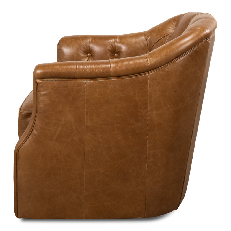 Coolidge Swivel Club Chair, Cuba Brown Genuine Leather