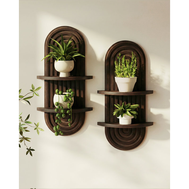 Tablette suspendue en bois Boho, Marron foncé