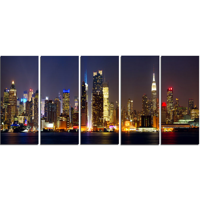 «New York Skyline at Night», ensemble de 5 toiles tendues