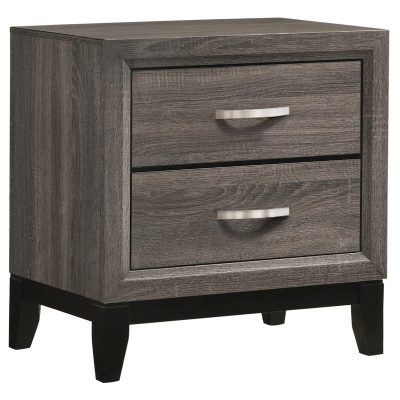 Ensemble de chambre à coucher avec commode, table de chevet, miroir, chêne gris 4 pièces Mela, Complète