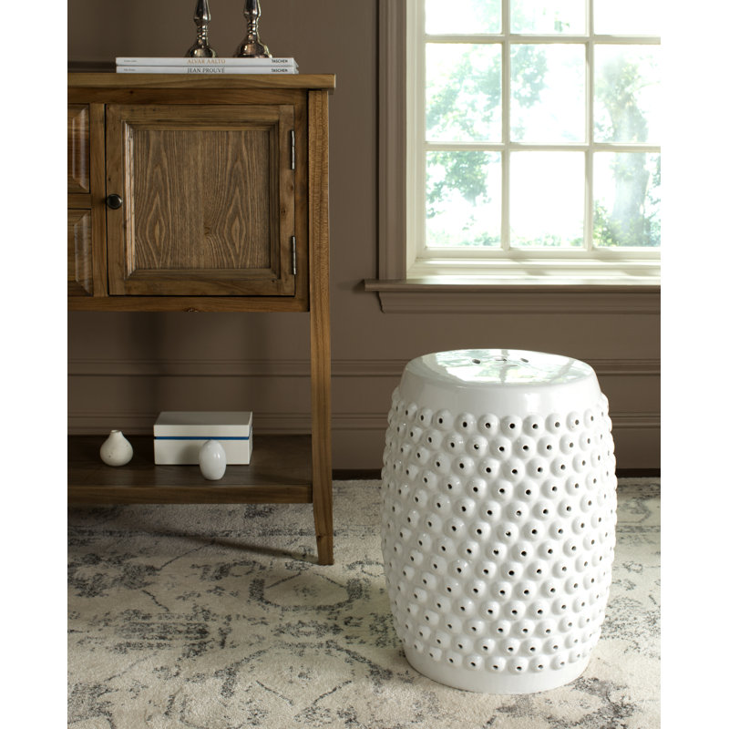 Stella Nail Head Garden Stool , White
