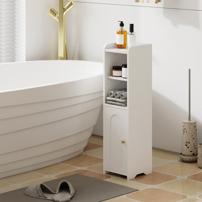 Bathroom Storage Cabinet, Corner Floor Cabinet with Doors and Adjustable Shelf, Narrow Toilet Paper Cabinet, Bathroom Organizer for Small Spaces
