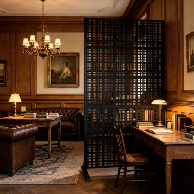 Black Lattice Metal Privacy Screen, Freestanding Divider For Indoor, Balcony, Patio And Garden Decoration.