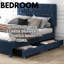 Grand lit bleu avec lit gigogne escamotable et deux tiroirs en tissu, revêtement en velours élégant, fabrication, convient au matériau de rangement de la chambre principale, matériau doux, chambres d'amis idéales