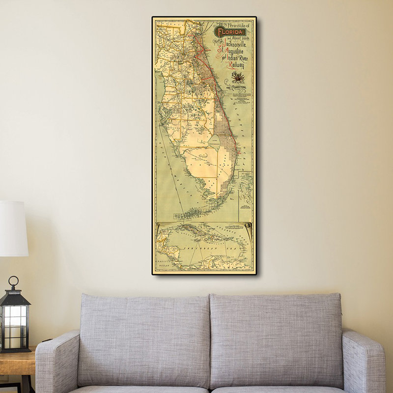 Art mural rétro de 16 po x 36 po, carte de Jacksonville, Floride