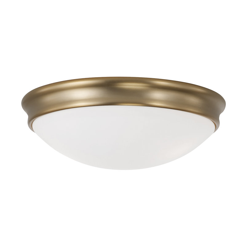 14" W x 5" H 3-Light Flush Mount in Aged Brass with Soft White Glass Diffuser, 3