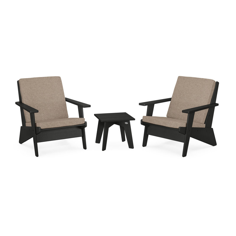 Riviera Modern Lounge 3-Piece Set, Black, Spiced Burlap