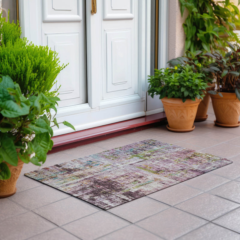 Rectangular Red Synthetic Easy Care Washable Rug 20" x 30"