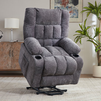 Fauteuil inclinable Power Lift avec massage à 8 points et chaleur, fauteuil en tissu rembourré pour personnes âgées avec porte-gobelets, poches latérales