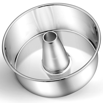 Angel Food Cake Pan, Tube Cake Pan Round Baking Tin, Tube Pan for Baking Pound Cakes, Stainless Steel Core & Heavy-duty, Conical Hollow & One-piece Design, Oven Safe, (Silver)