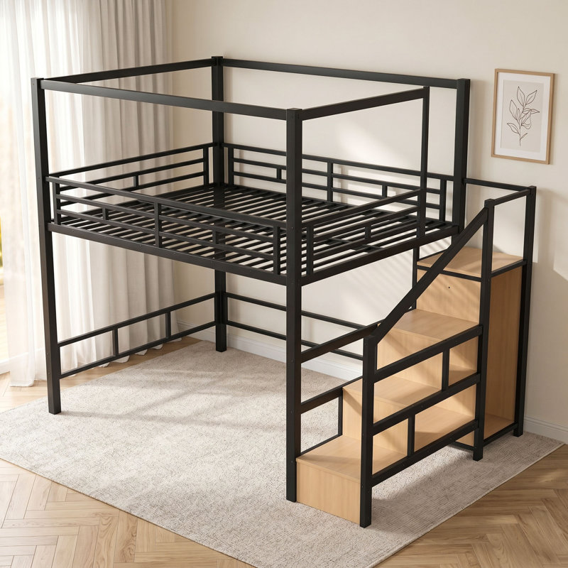 Lit mezzanine avec escalier de rangement et garde-robe, Grand lit