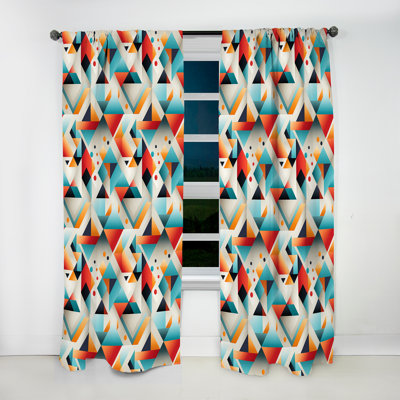 Blue And Orange Geo Haze - Modern Velvet Curtain - Room Darkening - 1 Panel